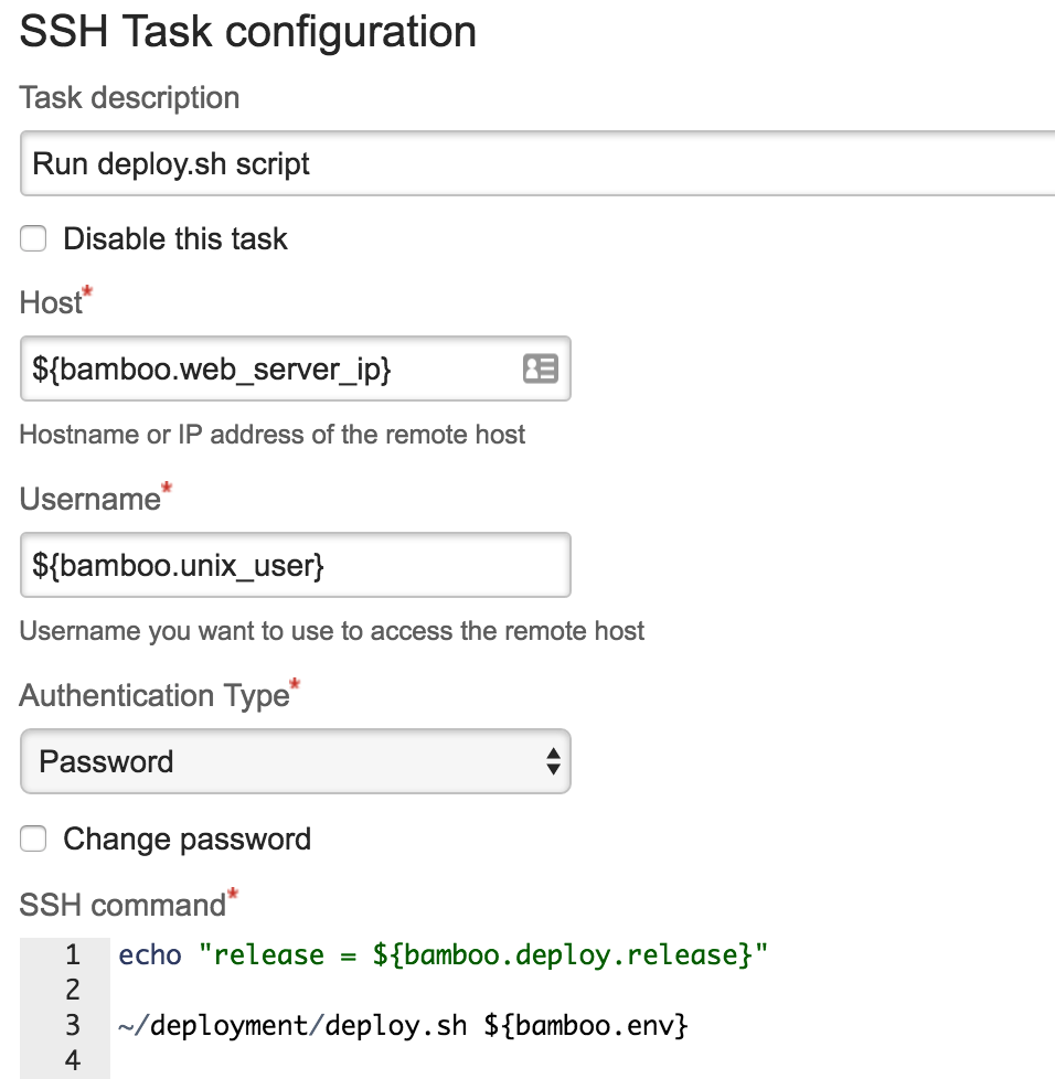 SSH Task Configuration Example